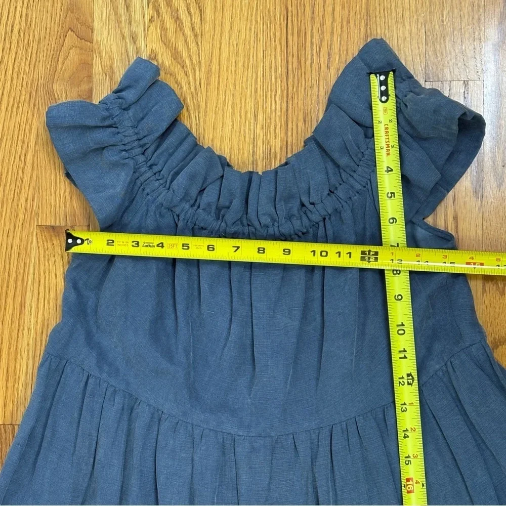 ULLA JOHNSON Olivia Off-the-Shoulder Tiered Ruffle Chambray Denim Linen Dress 2 - Picture 9 of 16